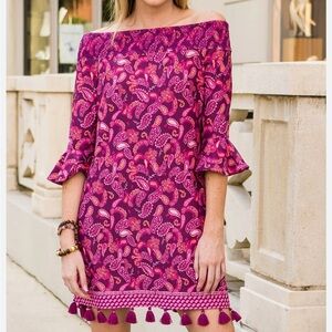 Cabana Life Pink and Purple Paisley Off-Shoulder Dress